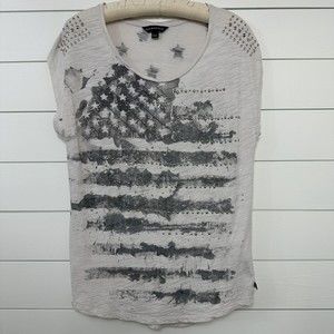 Rock & Republic Gray Studded Flag Blouse size M